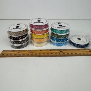 About 14 Small Rolls Scrapbook Art Thin Ribbon Adhesive Polka Dot Acid Free READ